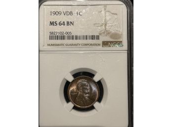 1909 VDB Lincoln Cent NGC MS64 BN