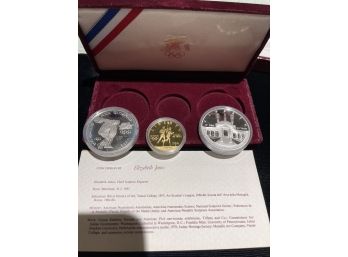 1984 Olympic Proof Gold $10 And 2 Silver Dollars