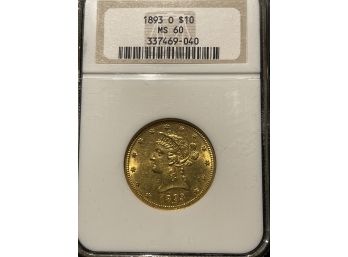 1893-O $10 Liberty Head Gold Eagle  NGC MS60