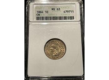 1864 Indian Cent MS63 CN (Old ANACS)