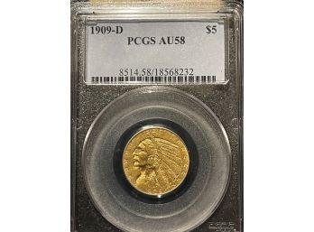 1909-D $5 Gold PCGS AU58