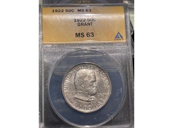 1922 Grant Commemorative Half Dollar ANACS MS63