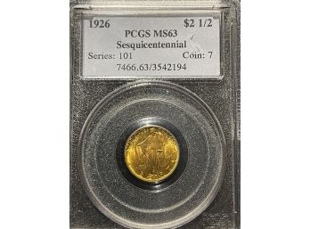 1926 $2.50 Gold Sesquicentennial PCGS MS63