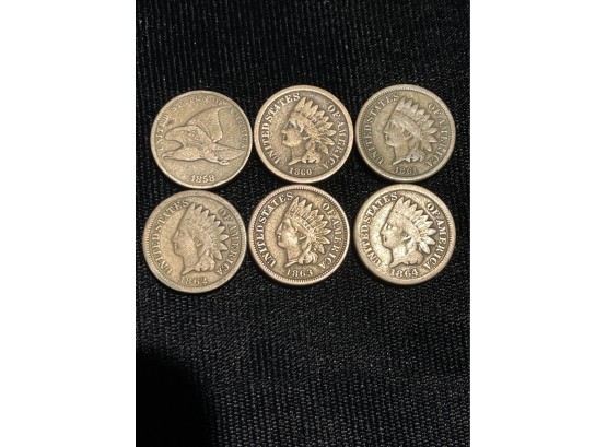 Six Coins - 5 Better Indian Cents, One Flying Eagle