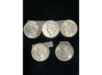 Five 1922 Silver Peace Dollars