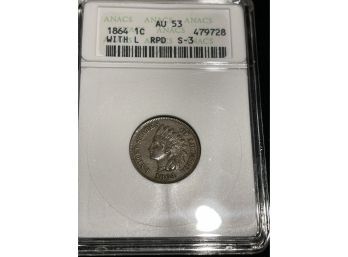 1864-L Indian Penny AU53 RPDS-3 Key Date