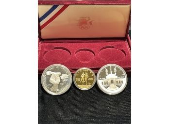 1983/84 Olympic Proof Set $10 Gold, Two Silver Dollars