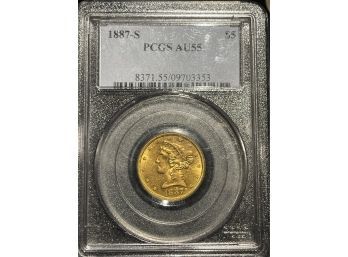 1887-S PCGS AU55 Five Dollar Liberty Gold Piece