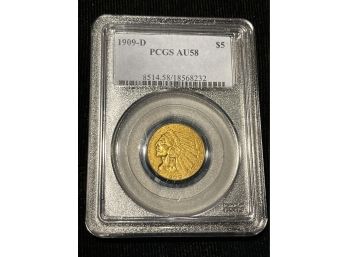 1909-D PCGS AU58 Five Dollar Indian Gold