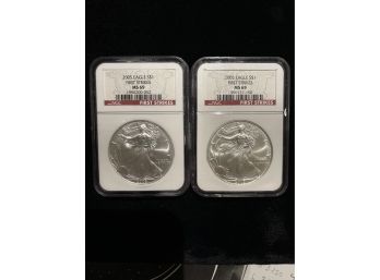 Two-2005 NGC MS69 'First Strikes' Silver Eagles