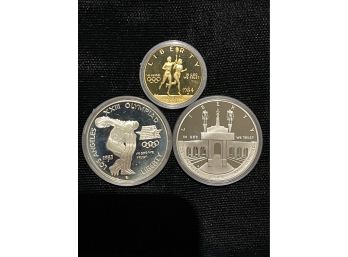 Olympic Proof $10 Gold (1984) And 2 Silver Dollars (1983 And 1984)