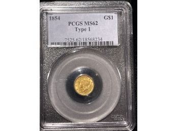 1854 PCGS MS62 One Dollar Gold Type 1