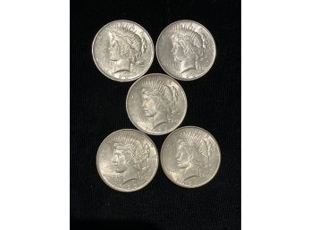 Five - 1922 PEACE Silver Dollars