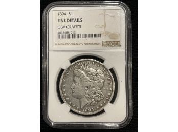 1894 NGC Fine Details OBV Graffiti Silver Dollar Key Date