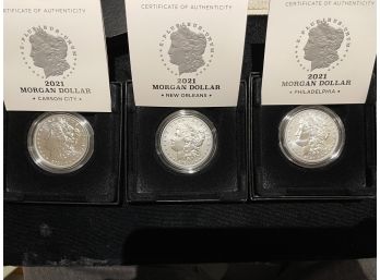 Three - 2021 Morgan Silver Dollars (New Orleans, Carson City, Philadelphia)
