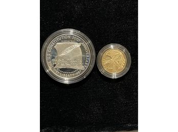 1987 Proof US Constitution $5 Gold, $1 Silver Dollar