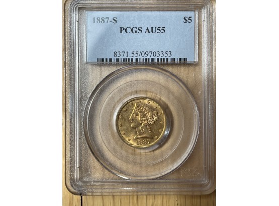1887-S PCGS AU55 Liberty Five Dollar Gold
