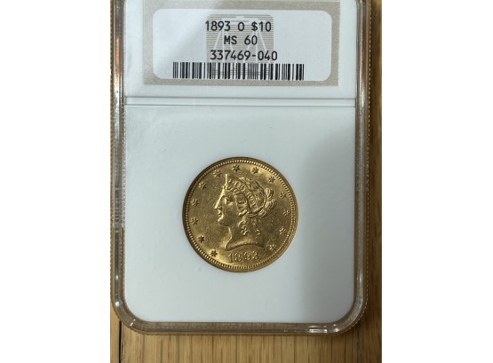 1893-O NGC MS60 Liberty $10 Gold
