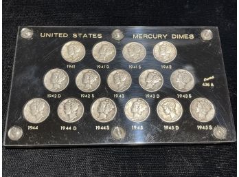 15 Mercury Dimes In Holder - Mercury Dimes 1941-1945
