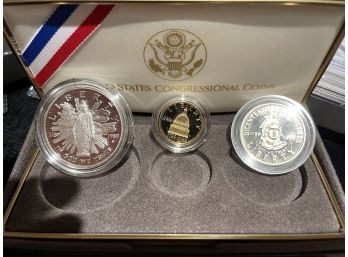 1989-W Proof $5 Gold, Silver Dollar, Clad Half Dollar Congressional Set