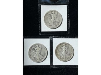 Three Walking Liberty Half Dollars (1916, 1917-D, 1918-S) Nice Group