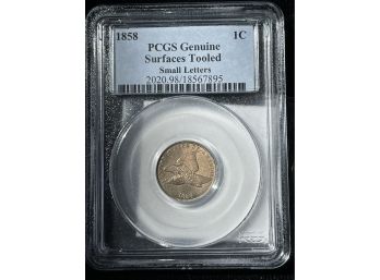 1858 PCGS Genuine Flying Eagle Surfaces Tooled Small Letters