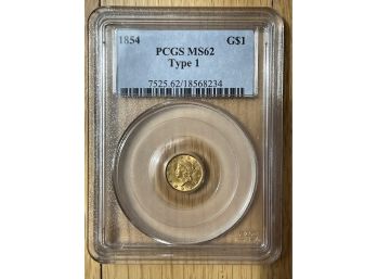 1854 PCGS MS62 Type 1 Liberty One Dollar Gold