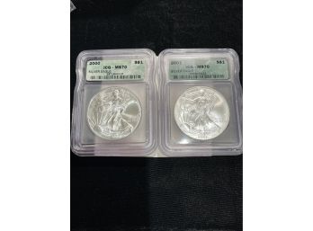 Two ICG MS70 Silver Eagles 2000-2001
