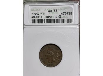 1864-L ANACS AU53 Indian Cent