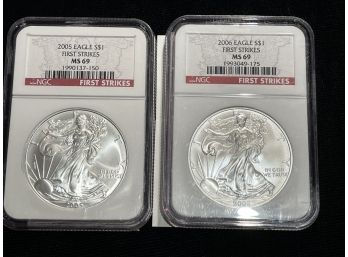 2005 And 2006 NGC MS69 First Strikes Silver Eagles