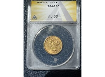 1884-S $5 Gold Piece AU53