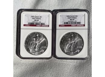 2 Silver Eagles First Strikes 2005-2006 MS69
