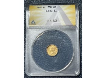 1853 $1 Gold Piece MS62