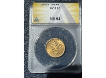 1902 $5 Gold Piece MS61