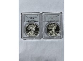 2-Silver Eagles 2002-W Proof 69DCAM PCGS