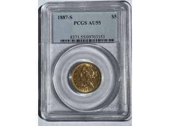 1887-S $5 Gold Liberty AU55 PCGS
