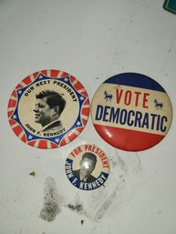 3 Vintage John F Kennedy  Pins