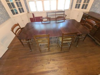 Dining Room Table With 6 Chairs And Leaf And Pads  Approx 6 Feet W Insert
