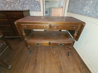 Rolling Bar Cart By Willett With Drop Leafs Approx 3 Feet Long Without Raised Leafs