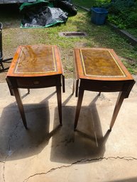 Vintage Leather Pembroke Table Set W Wheels