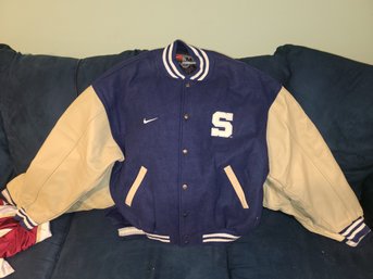 Retro Nike Penn State Varsity Jacket Leather Sleeves 1990s Size Medium.