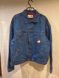 Vintage IMUS Denim Jacket American Flag Flannel Lined Mens Blue 90s USA Made, L