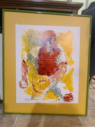 Vintage  Leroy Neiman 1970  Lithograph Poster Of Johnny Bench, Signed In Print.  Framed, No Glass 29x24
