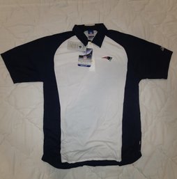 Brand New N F L Team Apparel On Field Rebok, New England Patriots, Golf Shirt Men's Medium White W Blue