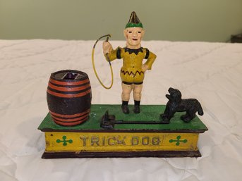 Antique Piggy Bank Trick Dog Carnival Circus Great Collars Still Functions