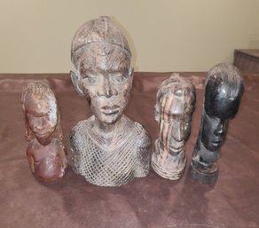 4 Harwood Carved Statues Very Heavy Woods