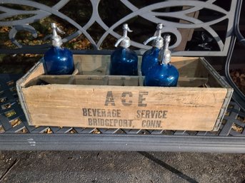 4 Vintage Seltzer Bottles In Ace Beverage Service  Crate Bridgeport Ct