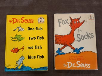 Two 1st Edition , Doctor Seuss , Children's Books Classics One Fish Two Fish Red Fisg Blue Fiah And Fox In Sox