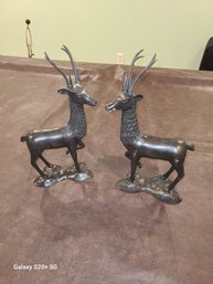 Antique Bronze Pair Of Reindeer