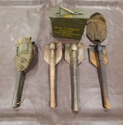 4 Military Trench Shovels Vietnam  Era And Ammo Box